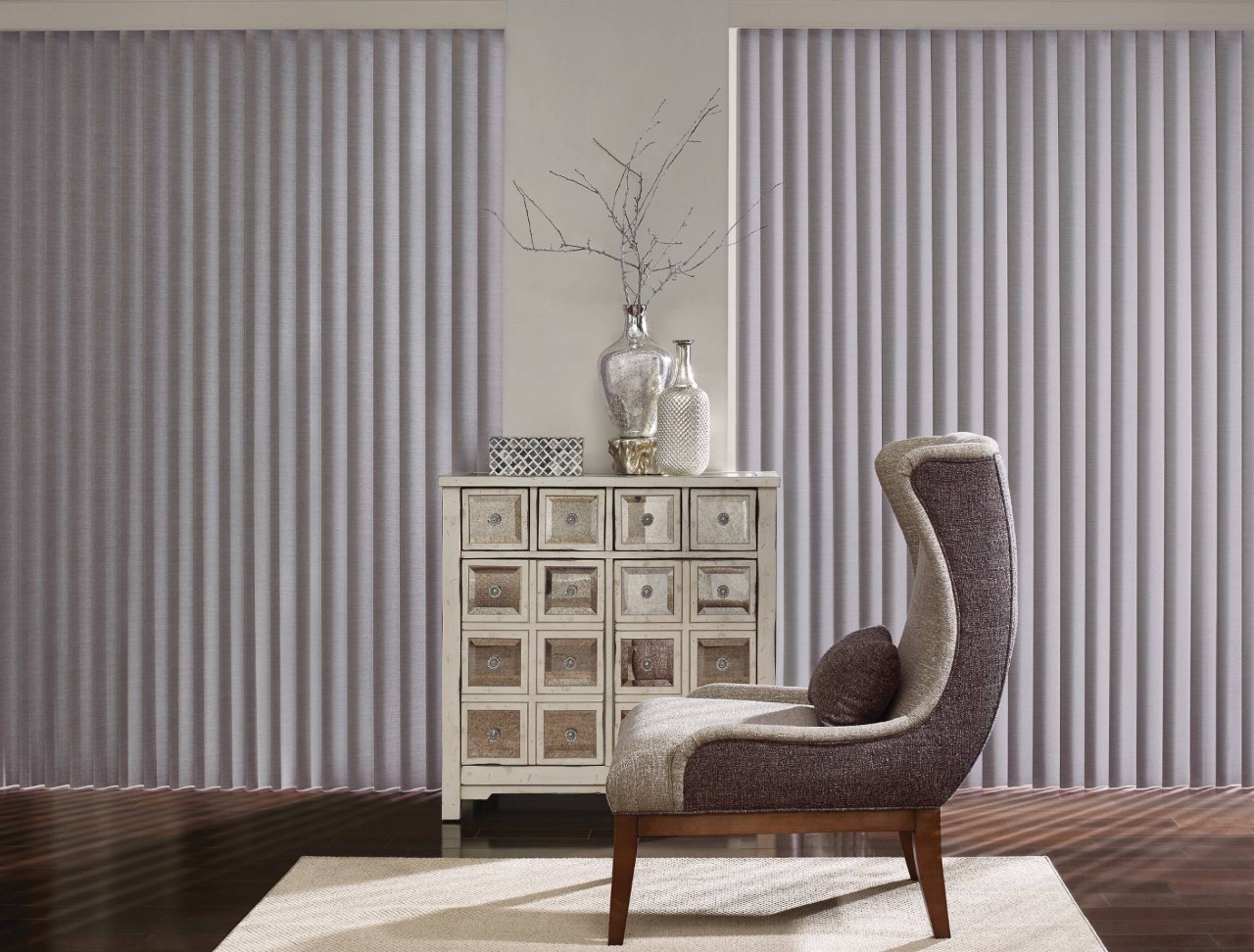 Hunter Douglas Cadence® Vertical Blinds in a living room near Newport News, Virginia (VA)