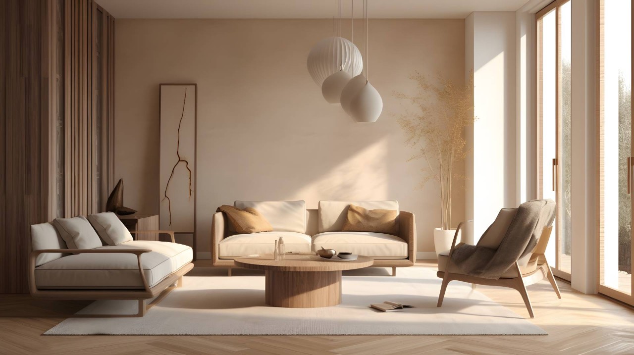 A modern living room space with two sets of French doors near Newport News, VA